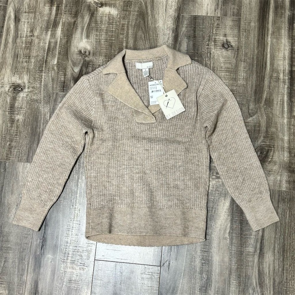 Nordstrom By Design Women's M Brown Collared Pullover Sweater Long Sleeve Casual
